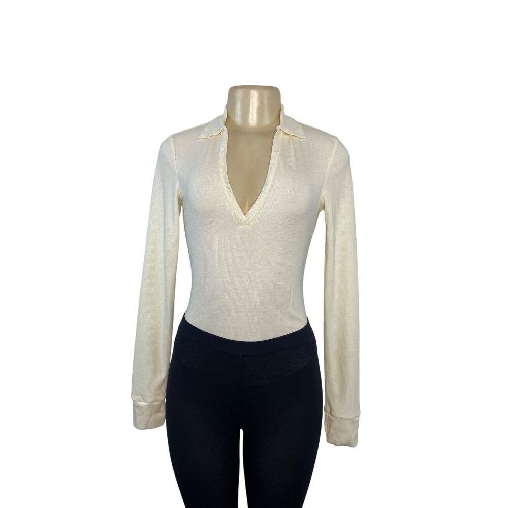 Free People By Intimately Vintage-Inspired Off-White Collared Ribbed Knit Long